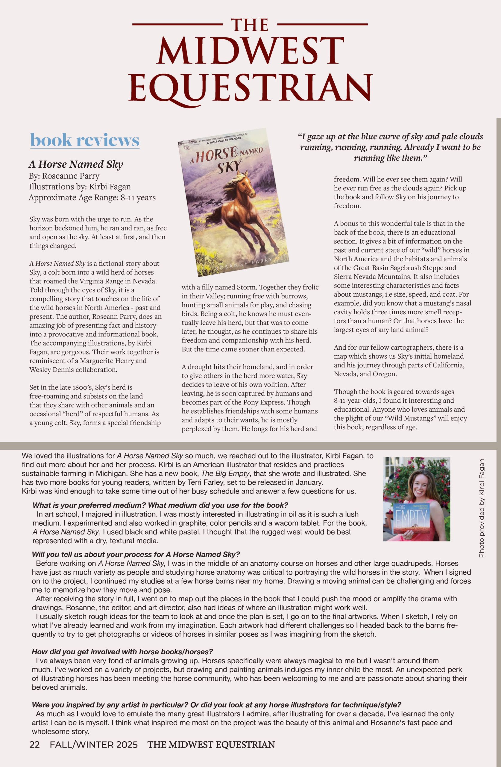 A Horse Named Sky book review. Illustrations by Kirbi Fagan